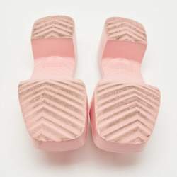 Pre Owned Gucci Pink Rubber Embossed Logo Block Heel Slide Sandals Size 37