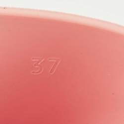 Pre Owned Gucci Pink Rubber Embossed Logo Block Heel Slide Sandals Size 37