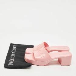 Pre Owned Gucci Pink Rubber Embossed Logo Block Heel Slide Sandals Size 37