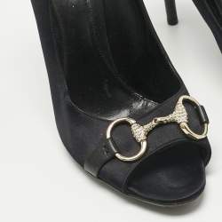 Pre Owned Gucci Black Satin Horsebit Peep Toe Pumps Size 39