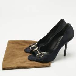 Pre Owned Gucci Black Satin Horsebit Peep Toe Pumps Size 39