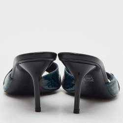 Pre Owned صندل سلايد غوتشي هورسبيت جلد لامع GG أزرق كحلي مقاس 38.5