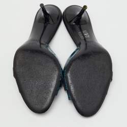 Pre Owned صندل سلايد غوتشي هورسبيت جلد لامع GG أزرق كحلي مقاس 38.5