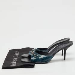 Pre Owned صندل سلايد غوتشي هورسبيت جلد لامع GG أزرق كحلي مقاس 38.5