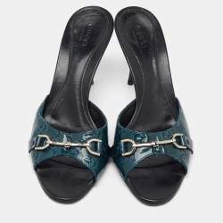 Pre Owned صندل سلايد غوتشي هورسبيت جلد لامع GG أزرق كحلي مقاس 38.5