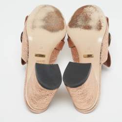 Pre Owned Gucci Metallic Leather GG Marmont Fringe Details Open Toe Sandals Size 37