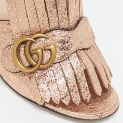Pre Owned Gucci Metallic Leather GG Marmont Fringe Details Open Toe Sandals Size 37