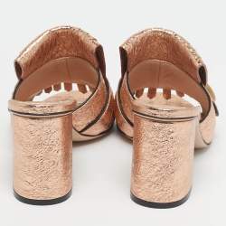 Pre Owned Gucci Metallic Leather GG Marmont Fringe Details Open Toe Sandals Size 37