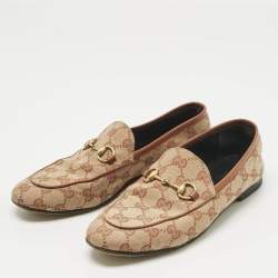 Pre Owned Gucci Beige GG Canvas Jordaan Horsebit Loafers Size 36.5