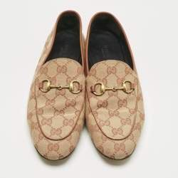 Pre Owned Gucci Beige GG Canvas Jordaan Horsebit Loafers Size 36.5