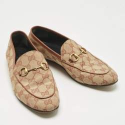 Pre Owned Gucci Beige GG Canvas Jordaan Horsebit Loafers Size 36.5