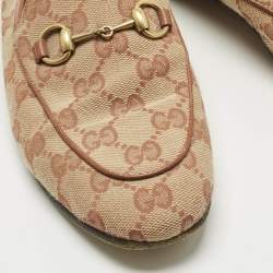 Pre Owned Gucci Beige GG Canvas Jordaan Horsebit Loafers Size 36.5