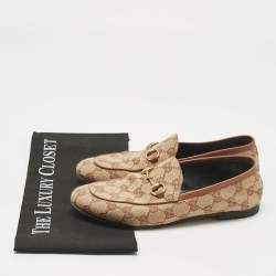 Pre Owned Gucci Beige GG Canvas Jordaan Horsebit Loafers Size 36.5