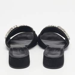 Pre Owned Gucci Black Suede Maxime Crystal Embellished Slide Sandals Size 38