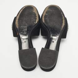Pre Owned Gucci Black Suede Maxime Crystal Embellished Slide Sandals Size 38