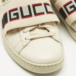 Pre Owned Gucci Cream/Red Leather Ace Stripe Low Top Sneakers Size 37