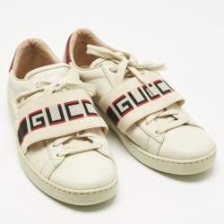 Pre Owned Gucci Cream/Red Leather Ace Stripe Low Top Sneakers Size 37