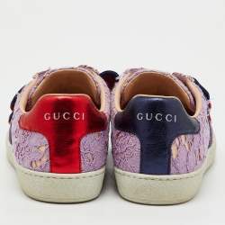 Pre Owned Gucci Purple Lace Crystal Sylvie Web Flower Leaf Ace Slip On Sneakers Size 35.5