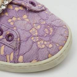Pre Owned Gucci Purple Lace Crystal Sylvie Web Flower Leaf Ace Slip On Sneakers Size 35.5