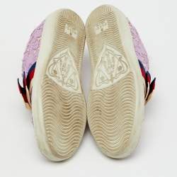 Pre Owned Gucci Purple Lace Crystal Sylvie Web Flower Leaf Ace Slip On Sneakers Size 35.5