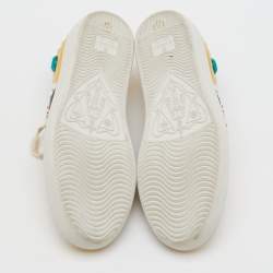 Pre Owned Gucci Metallic Gold Leather Crystal Web Low Top Sneakers Size 35