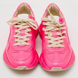 Pre Owned Gucci Neon Pink Leather Rhyton Sneakers Size 37.5