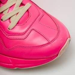 Pre Owned Gucci Neon Pink Leather Rhyton Sneakers Size 37.5
