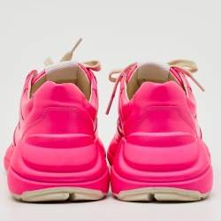 Pre Owned Gucci Neon Pink Leather Rhyton Sneakers Size 37.5