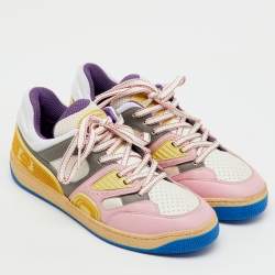 Pre Owned Gucci Multicolor Leather and Fabric Demetra Basket Low Top Sneakers Size 37