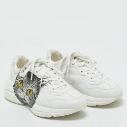 Pre Owned Gucci White Leather Mystic Cat Rhyton Low Top Sneakers Size 36.5