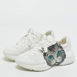 Pre Owned Gucci White Leather Mystic Cat Rhyton Low Top Sneakers Size 36.5