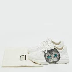 Pre Owned Gucci White Leather Mystic Cat Rhyton Low Top Sneakers Size 36.5