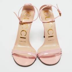 Pre Owned Gucci Pink Patent Leather Ankle Strap Sandals Size 35.5