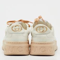 Pre Owned Gucci White/Beige Jumbo GG Embossed Leather Low Top Sneakers Size 37