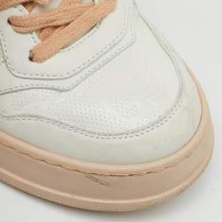 Pre Owned Gucci White/Beige Jumbo GG Embossed Leather Low Top Sneakers Size 37