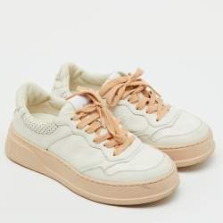 Pre Owned Gucci White/Beige Jumbo GG Embossed Leather Low Top Sneakers Size 37