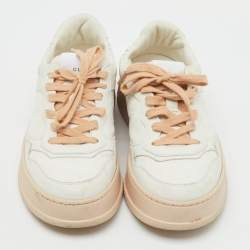 Pre Owned Gucci White/Beige Jumbo GG Embossed Leather Low Top Sneakers Size 37