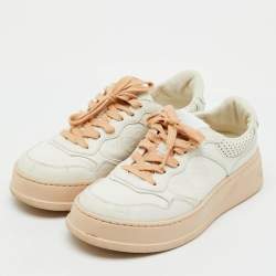 Pre Owned Gucci White/Beige Jumbo GG Embossed Leather Low Top Sneakers Size 37
