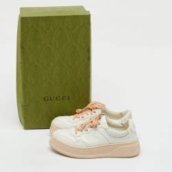 Pre Owned Gucci White/Beige Jumbo GG Embossed Leather Low Top Sneakers Size 37