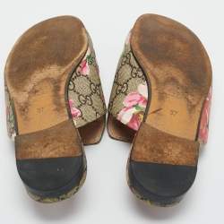 Pre Owned Gucci Multicolor GG Supreme Blooms Canvas Horsebit Princetown Mules Size 37