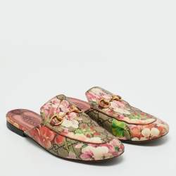 Pre Owned Gucci Multicolor GG Supreme Blooms Canvas Horsebit Princetown Mules Size 37