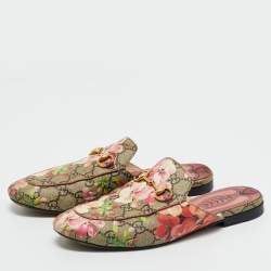 Pre Owned Gucci Multicolor GG Supreme Blooms Canvas Horsebit Princetown Mules Size 37