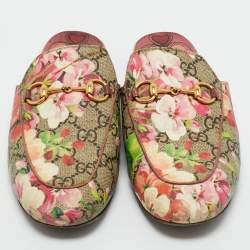 Pre Owned Gucci Multicolor GG Supreme Blooms Canvas Horsebit Princetown Mules Size 37