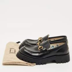 Pre Owned Gucci Black Leather Horsebit Loafers Size 39.5
