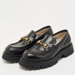 Pre Owned Gucci Black Leather Horsebit Loafers Size 39.5