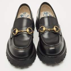 Pre Owned Gucci Black Leather Horsebit Loafers Size 39.5