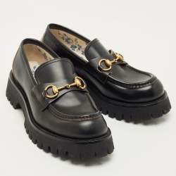 Pre Owned Gucci Black Leather Horsebit Loafers Size 39.5