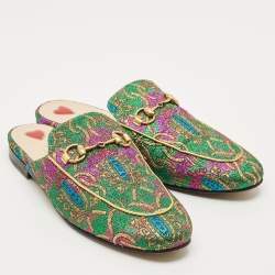 Pre Owned Gucci Multicolor Brocade Fabric Princetown Mules Size 37