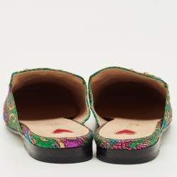 Pre Owned Gucci Multicolor Brocade Fabric Princetown Mules Size 37