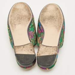 Pre Owned Gucci Multicolor Brocade Fabric Princetown Mules Size 37
